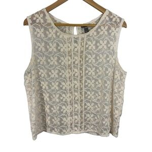 Chelsea28 Boxy Sleeveless Top Sz L Cream Woven Embroidered Shirt Boho Pullover